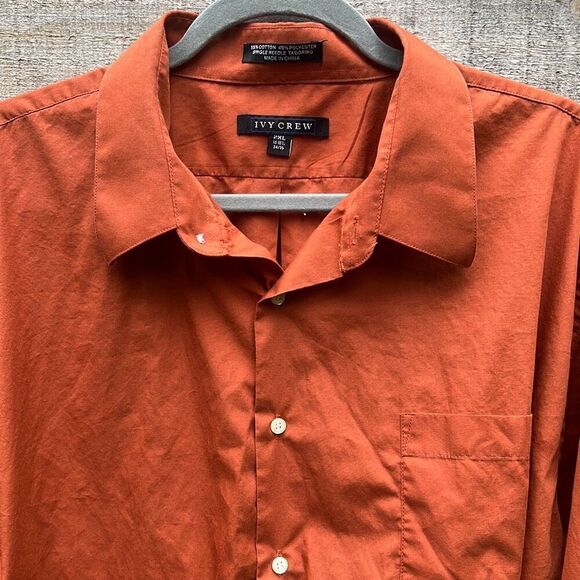 Ivy Crew Men's Rust Brown Single Needle Tailoring Long Sleeve Shirt Size 2XL - Picture 3 of 7